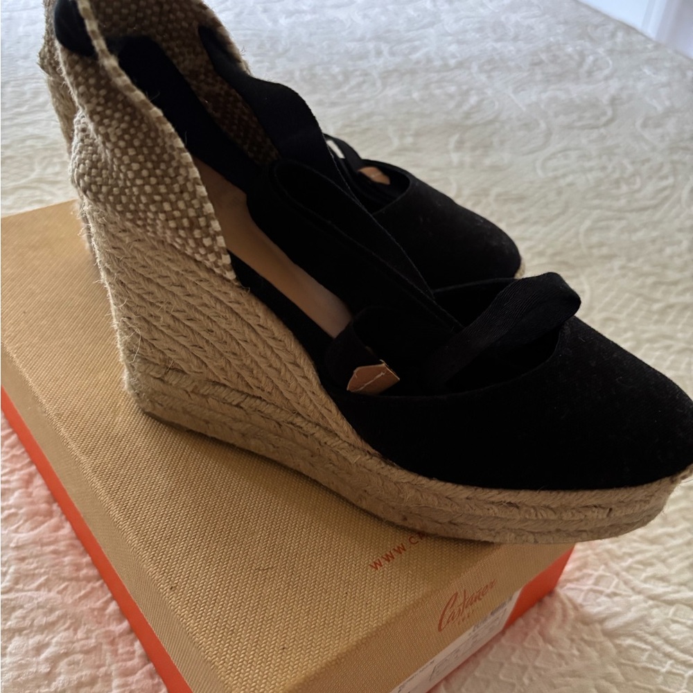 Castaner Black Espadrille Wedge Ankle-Tie Sandals  New Never Worn 
New in box